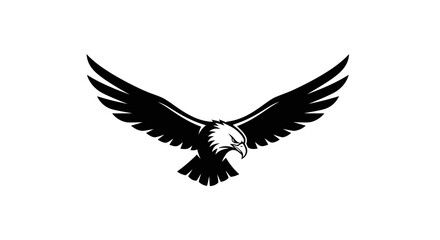 Black and white illustration of an eagle with outstretched wings, soaring gracefully.