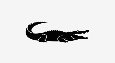 Stylized silhouette of a crocodile, black on white.