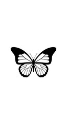 A symmetrical black and white illustration of a butterfly with detailed wing patterns, isolated on a white background.