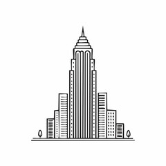 Fototapeta premium Line art illustration of a city skyline with a prominent skyscraper.