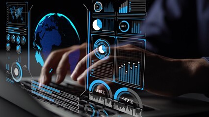 High-tech global network connection interface showing worldwide digital communication, data exchange, and internet connectivity. Global connection, data interaction, and worldwide communication. Thunk