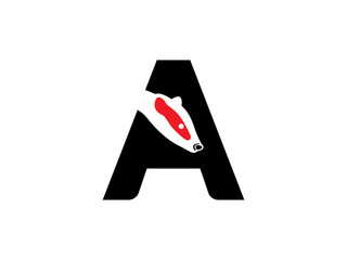 Stylish letter A logo with red fish design element
