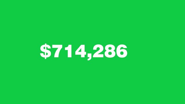 1 million dollars numbers counting animation isolated on green screen background 