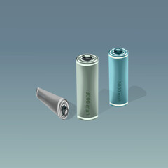 several rechargeable batteries isolated on a colorful gradient background