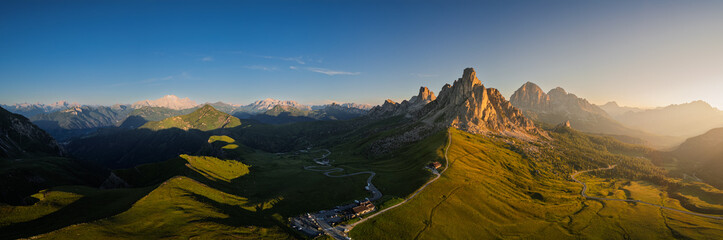 Aerial view of the Giau Pass, Dolomites, Italy