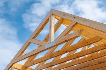 Fototapeta premium Wooden Framework Under Bright Blue Sky