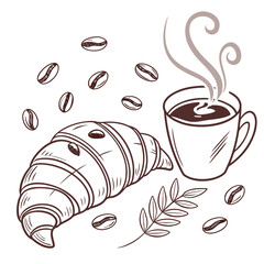 Coffee and croissant, a delightful morning treat