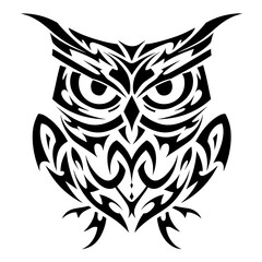 Fototapeta premium Intricate tribal owl tattoo design with bold lines and minimal shading,