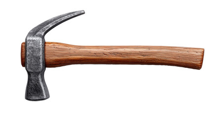 Worn wooden pickaxe with a metal head isolated on a white background for mining or construction use