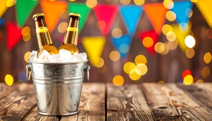 Cold Beer in a Bucket at a Party.