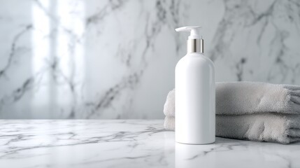 Blank white bottle template on marble bathroom counter