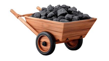 Wheelbarrow filled with coal on a white background ready for transport and outdoor tasks