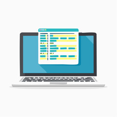 Illustration of a laptop displaying a code editor window with programming lines.
