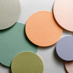 Pastel Paper Circles on White Textured Background, Abstract Design, Minimalist Composition