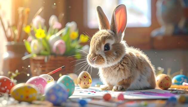 Cute bunny with Easter eggs