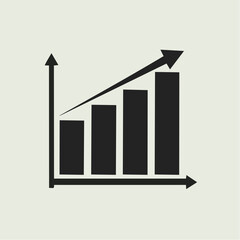A black and white bar graph with an upward trending arrow, representing growth and progress.
