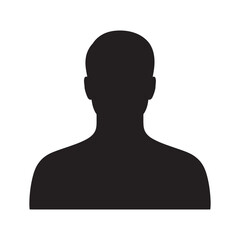 Simple black silhouette icon of an unknown person's bust. Generic male user avatar placeholder for web design and social media profiles, isolated vector graphic 