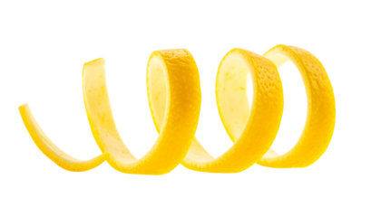  Twisted Lemon Zest Spiral, Fresh Citrus Garnish for Drinks and Desserts, Isolated PNG