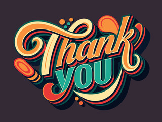 Bold artistic thank you word art with decorative retro background