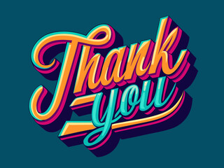 Fototapeta premium Pop art thank you lettering with layered typography in vibrant neon retro style