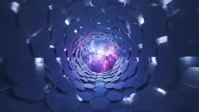Experience a hypnotic journey through a futuristic tunnel with cosmic light at the end, offering a sense of hope and limitless potential for your project