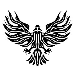 Fototapeta premium A stylized black and white illustration of an eagle with bold linework, intricate feather patterns, and minimal shading,