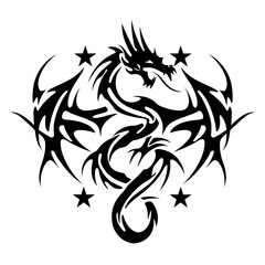 A fierce dragon tattoo design in black and white vector illustration,