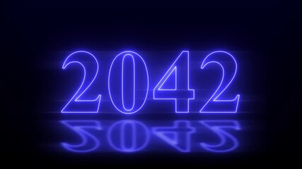 Abstract 2042 neon text animation, Glowing neon number text background. Glowing neon line number text background 4k video animation, happy new year 2042 animated.