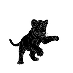 Obraz premium Leopard cub playing isolated on transparent background, with its paw reaching out