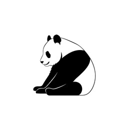Silhouette of a panda bear isolated on transparent background, sitting and looking left
