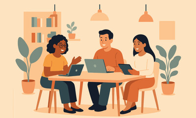 Teamwork Illustration in a Modern Office