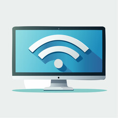 A computer monitor displaying a wireless signal icon.
