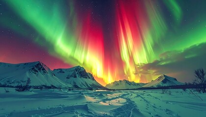 Aurora borealis over snowy mountains (1)