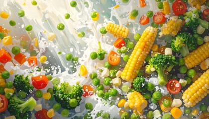 Colorful vegetables and milk splash