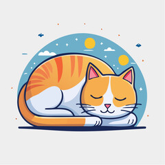 Cartoon illustration of a sleeping orange and white tabby cat.
