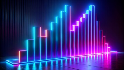 A vibrant neon bar graph ascends against a dark backdrop, symbolizing growth, progress, and data visualization with its glowing gradient of colors and sleek design