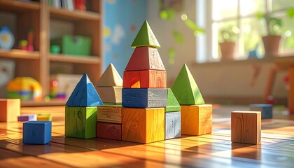 Colorful wooden blocks castle (1)
