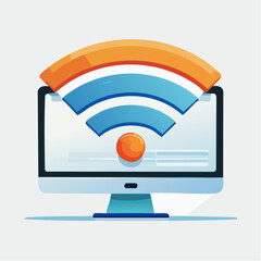 Illustration of a computer monitor displaying a wifi symbol on its screen.
