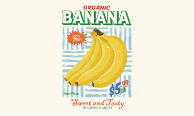 Obraz na płótnie Canvas Banana retro art. Nature fruit club print design. Organic food artwork for for t shirt and poster. Fruits of the spirit.