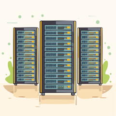 Illustration of three server racks with multiple servers installed in a data center.