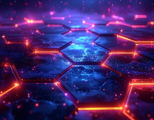 Abstract hex grid, vibrant lights