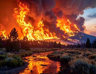 Fiery landscape of a raging forest fire