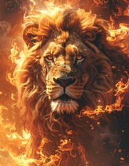 Fiery lion portrait