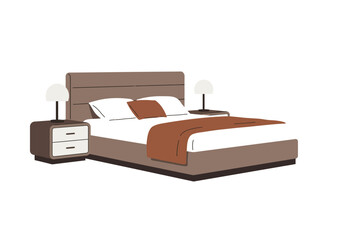 Modern Comfortable Double Bed in Stylish Bedroom Interior.