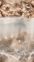Obraz premium professional mindful living Sea Shells and Coral on Sandy Beach with Gentle Ocean Wave Splash a professional mindful living decision making