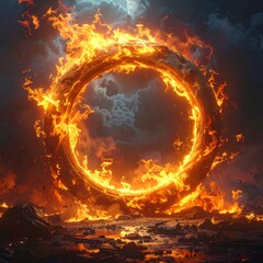 Fiery ring against stormy sky