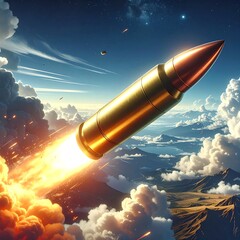 Fiery projectile soaring through clouds