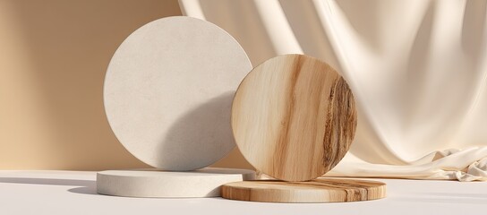 Display Pedestals with Draped Fabric round wood