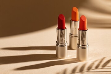 Three Lipsticks with Palm Leaf Shadows makeup beauty
