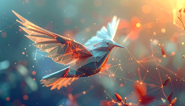 Geometric hummingbird in flight - Powered by Adobe